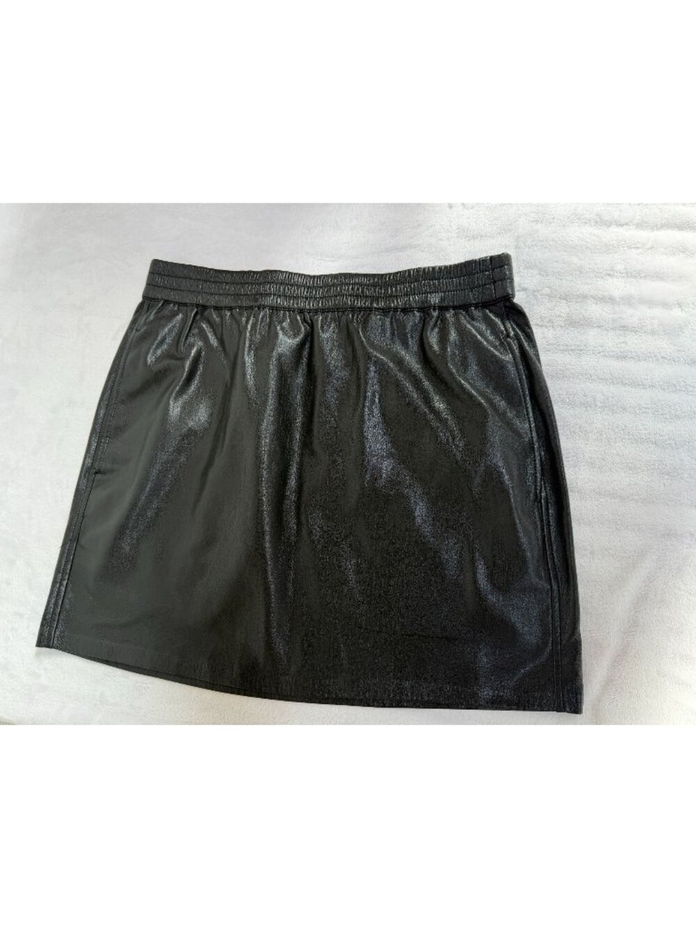 Babaton Womens Black Faux Leather Mini Skirt Medium Pull-On Elastic Waistband